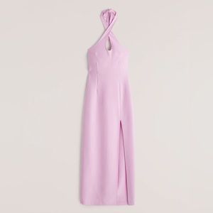 Pink Keyhole Halter Maxi Dress